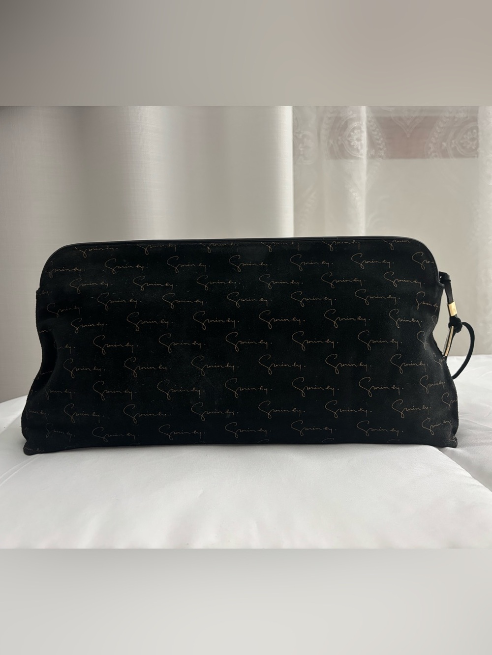Givenchy Vintage Clutch/Pouch, Gold Signature on Black Suede 13x7x2 - Picture 2 of 12